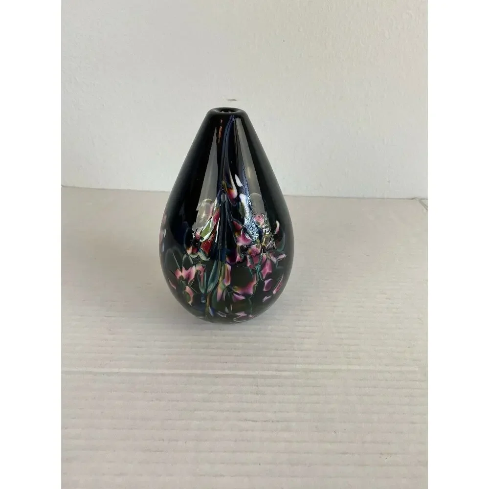 Vintage Hand Blown Art Glass Bud Vase Confetti Texture Floral Flowers Multicolor